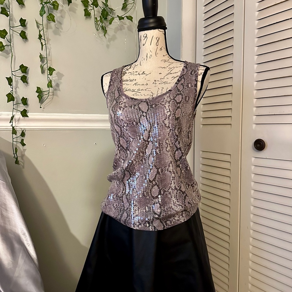 Women's Snake Print Sequined Tank Top